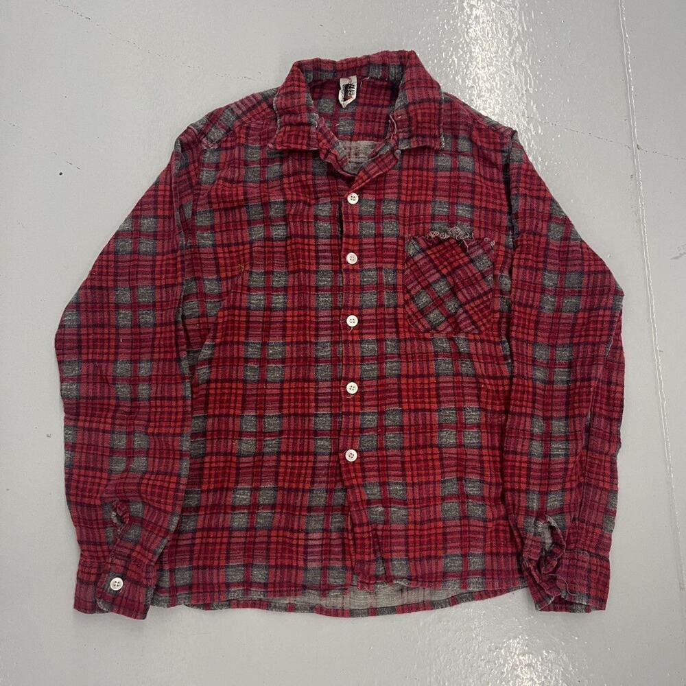 Vintage 60s Prince Richard Red Cotton Flannel Loop Collar